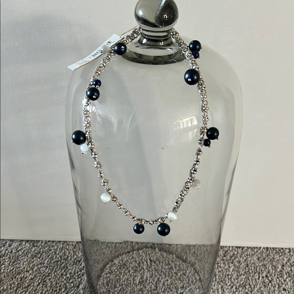 Jessica Simpson Fall Jewels Elegant Navy and White Pearl Necklace